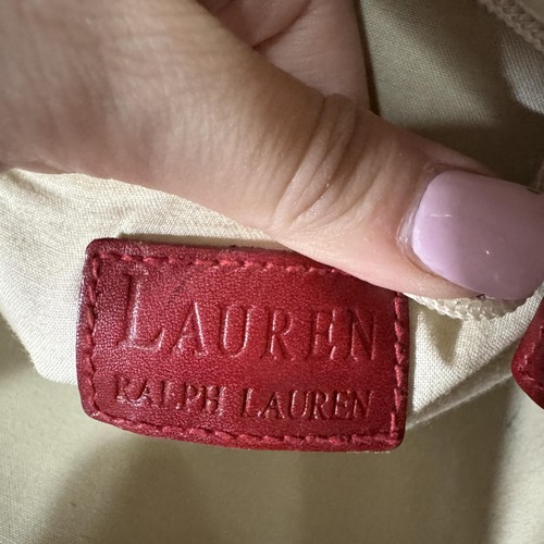 Vintage 90s Ralph Lauren Tote Bag Womens Red White Blue Stripe Canvas Purse - Picture 10 of 11