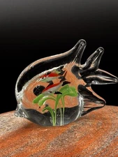 Vintage Art Glass PAPERWEIGHT Angel Fish Figurine HandBlown Double Layered glass
