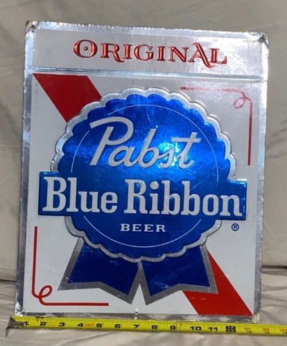 Pabst Blue Ribbon Beer PBR Foil/Cardboard Sign Original Vtg 17"x14" Embossed