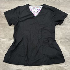 Green Town Black Floral Inside Medical Scrub Top  Size S
