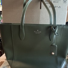 kate spade new york Green Large Tote Zip Closure Bag Charm Inner Pockets