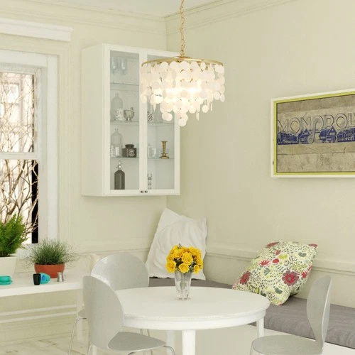 Vaxcel Lighting P0394 Elsa 20"W 3 Light Capiz Shell Pendant - Brass - Picture 7 of 12