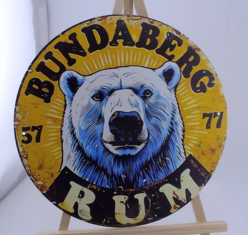 Bundaberg Rum Polar Bear Round Tin Sign 8x8 Vintage Style Bar Decor New