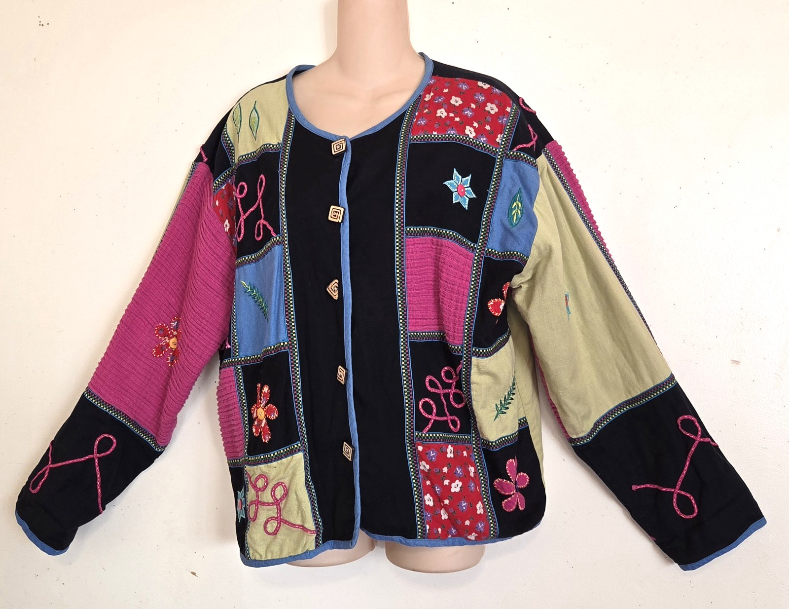 Sara Studio Plus Patchwork Jacket Top 1X Linen Bl… - image 1