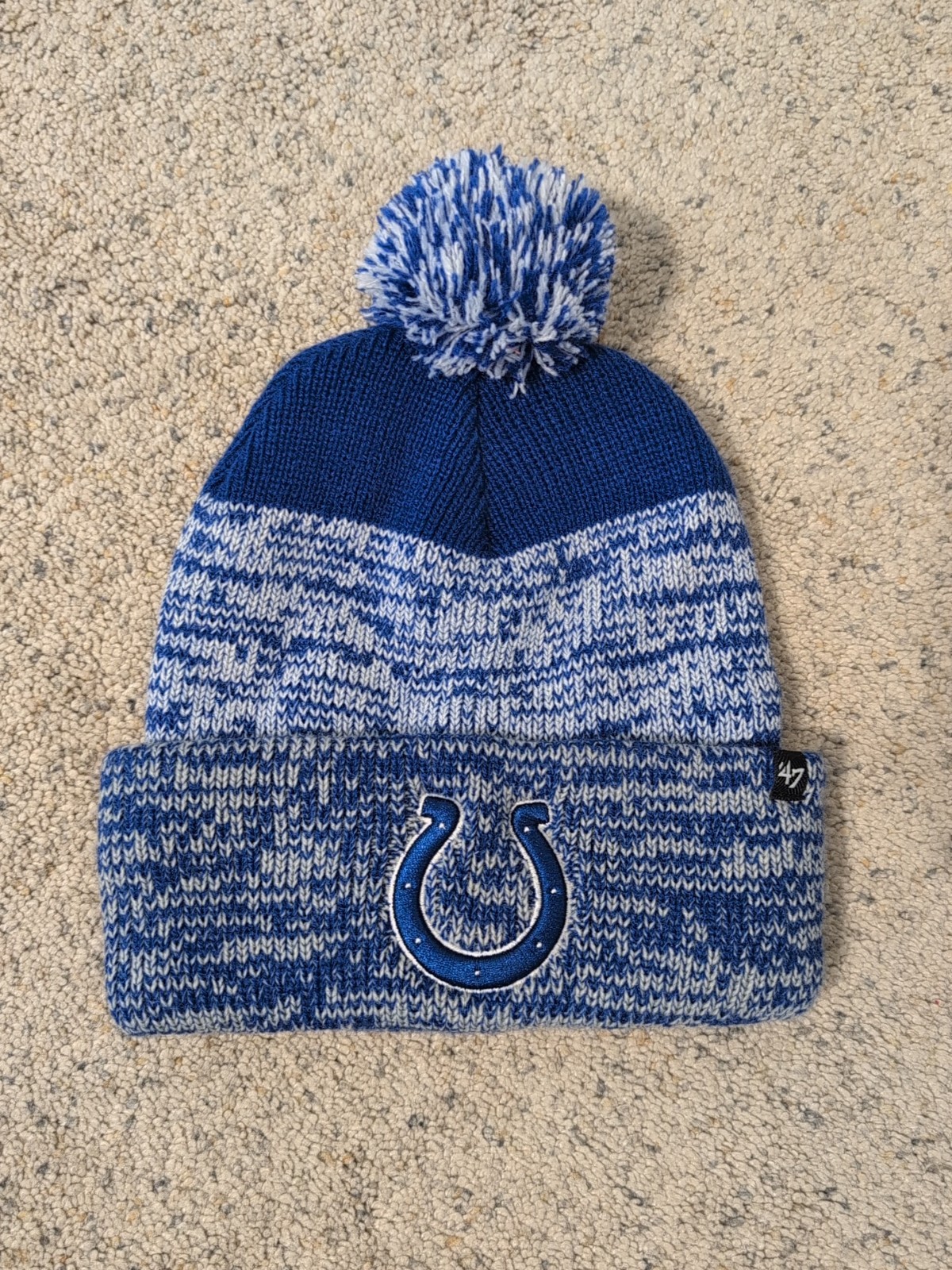 47 Brand NFL Indianapolis Colts Logo Beanie Cuffed Knit Blue White Hat Pom Top