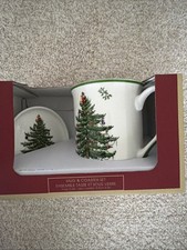 Spode Christmas Tree Holiday Mug and Coaster Set Gift Box New in Box