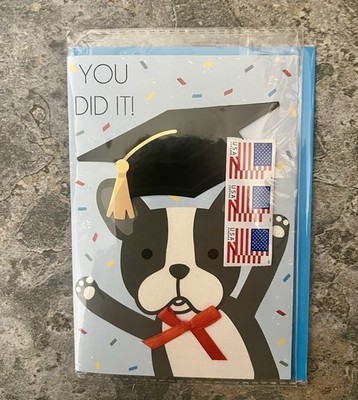 Sealed ''You Did It'' Graduation Card w/Env & Stamps NEW 3-D dog pup design