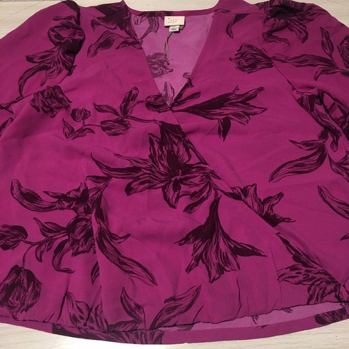 A New Day Blouse Womens XLarge Pink Floral Print Long Sleeve Flowy V-Neck Top - 第 2/10 張圖片