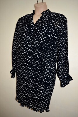 Neu M&S Collection schwarz Blumenmuster Plissee V-Ausschnitt Mini entspannt Kleid Gr. UK 18 20