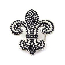 Fleur De Lis Royal Symbol Black Rhinestones Men Women Fashion Metal Belt Buckle