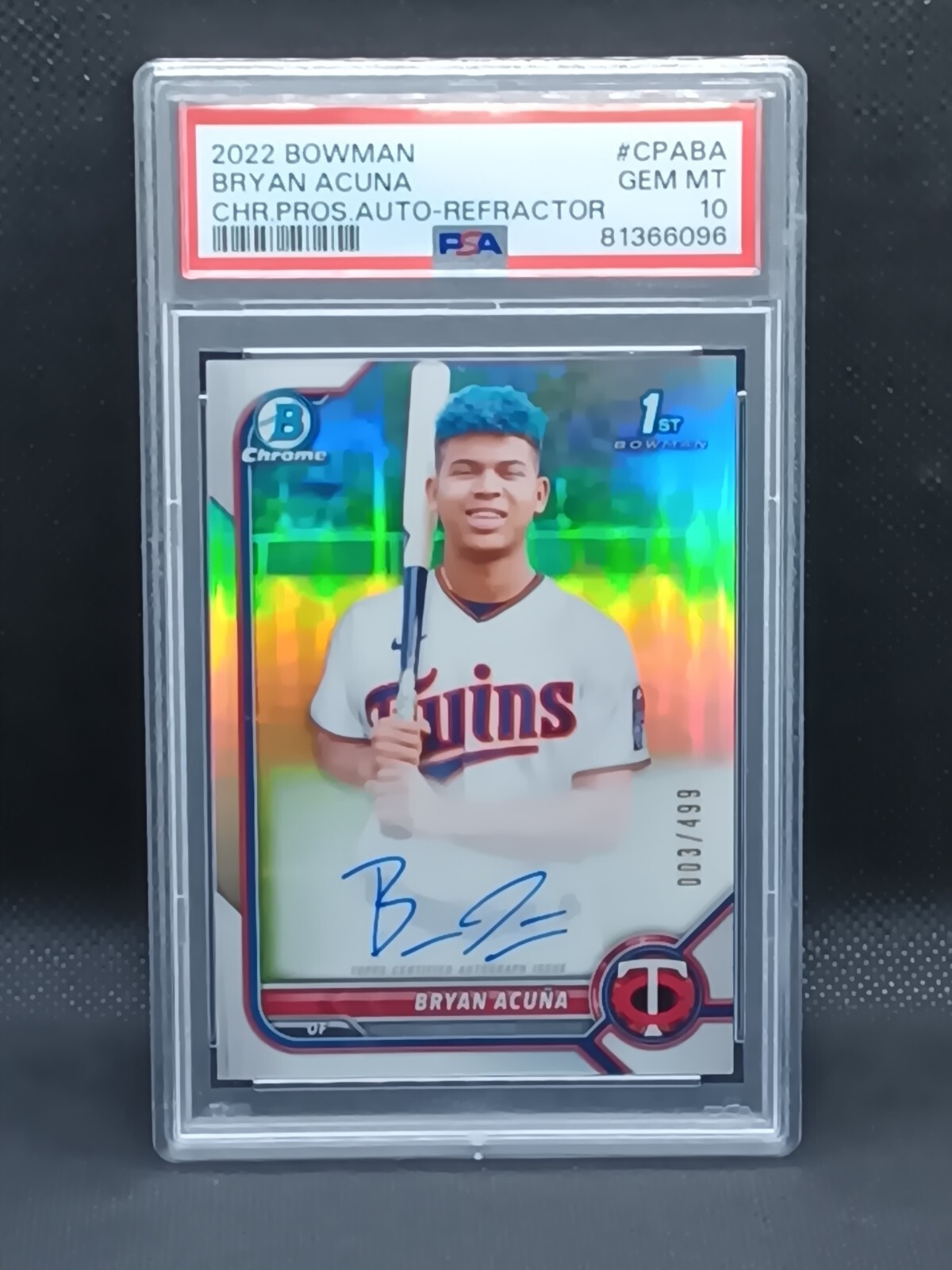 2022 Bowman Chrome Bryan Acuna Refractor 1st Prospect Auto #003/499 PSA 10 Twins
