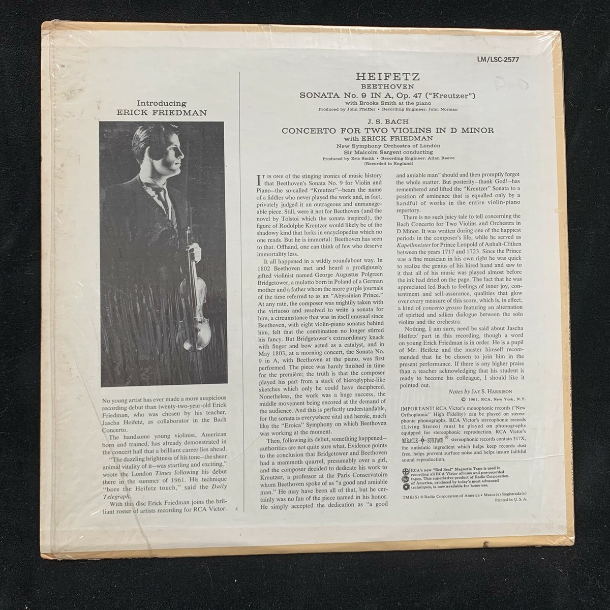 RCA Living Stereo LSC-2577 HEIFETZ violin BEETHOVEN & BACH
