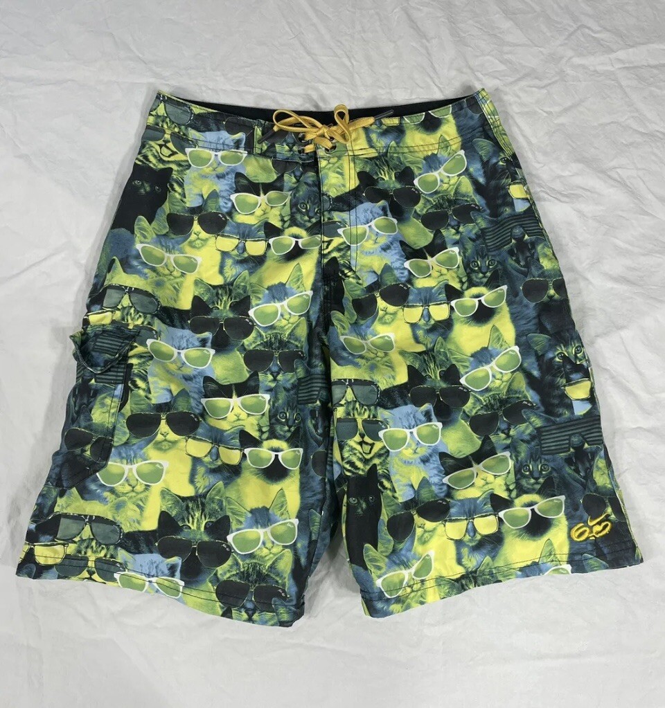 Nike 6.0 Boys Green Cat Overprint Swin Board Shorts Size 16 | eBay