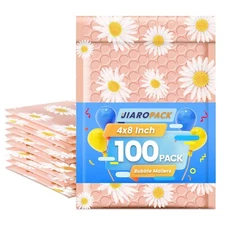 Poly Bubble Mailer 4x8" 100pcs Padded Envelope Mailing Bags 4x7 Pink Daisy #000