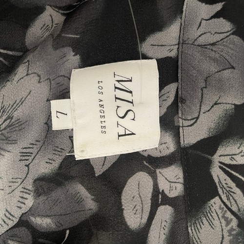 MISA LOS ANGELES Kleid UK L Mini Grau Schwarz Blumen Chiffon Rüschen Langarm - Bild 10 von 10