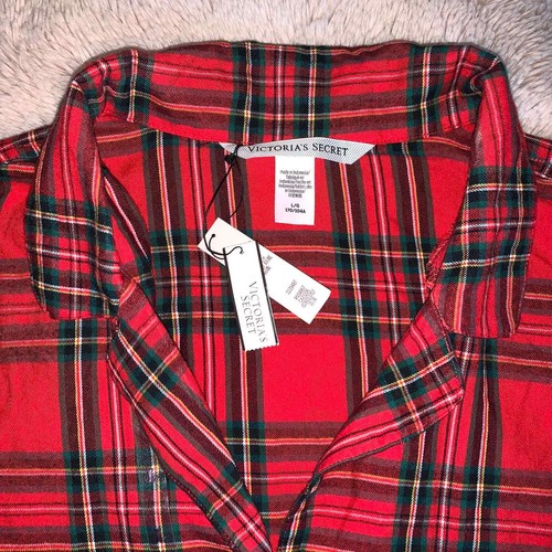 NWT Victoria's Secret Red Plaid Long Sleeve PJ Lounge Button-Up Top - 第 6/12 張圖片
