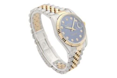 Rolex Herren Datejust 16233 18K Gelbgold & Stahl 2-Ton blau Diamant Zifferblatt Uhr - Bild 4 von 7
