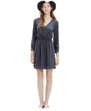 Madewell Silk Faux-Wrap size 2 Dress Gray long sleeve casual E1529 Flaw