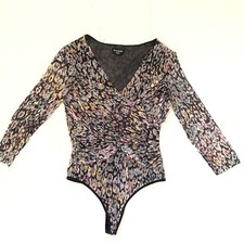 Bebe Women Animal Print Bodysuit Size M Long Sleeve Mesh