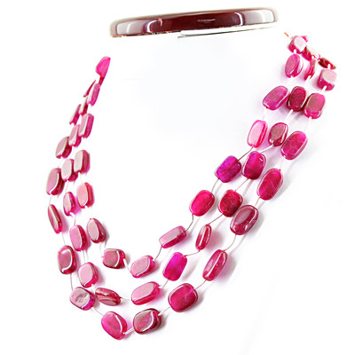 365.00 CTS EARTH MINED RICH RED RUBY 3 STRAND OVAL SHAPE BEADS NECKLACE - RARE