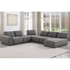 7 Pcs Modular Sectional Sofa With Chaise Plush Fabric Living Room Couch, Gray