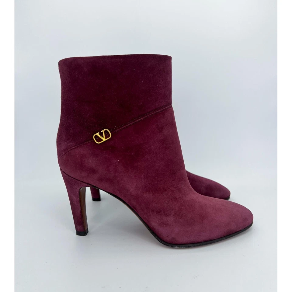 Auténticos Botines VALENTINO GARAVANI Gamuza Borgoña Logo V Talla EU37 Foto 3 de 4