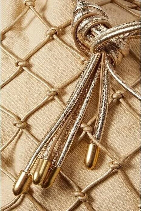 NWT HOBO Kira Shoulder Bag Mystic Gold Leather Macrame W/ Canvas - Image 2 of 4