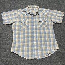 Vintage Levis Western Shirt Extra Large White Tab Plaid Pearl Snap Short Sleeve