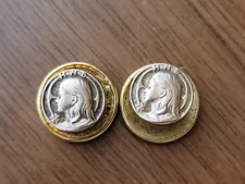 Pair VTG 1936 HNS Holy Name Society Insignia Catholic Metal Screw Back Lapel Pin