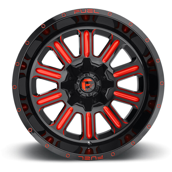 (Set4) Fuel D621 Hardline 18x9 5x4.5"/5x5" 12mm Black/Red Wheels Rims