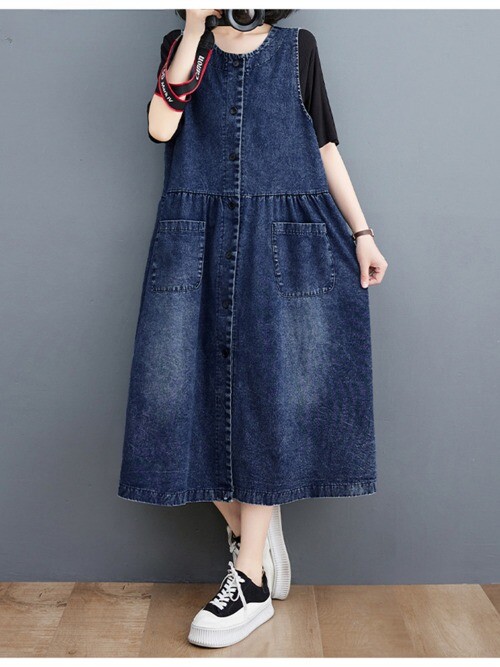 chinese dress ladies Sustainable denim dress | Ella Denim Dress - Sun Stone main image 1
