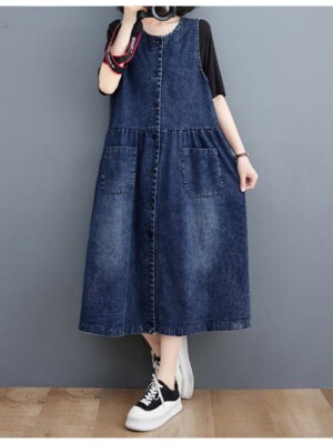 loose fitting denim dress Denim Maxi Dress for Women – Loose Fit Lightweight Retro Style – Vento main image 0