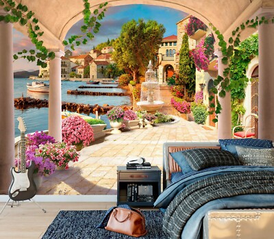 3D Small Town Sea G3445 Wallpaper Wall Murals Removable Self-adhesive Honey
