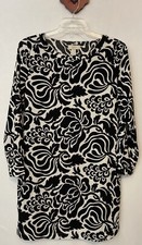 Loft Womens Medium Black & White Knee-Length Floral Shift Pullover Dress! A2271
