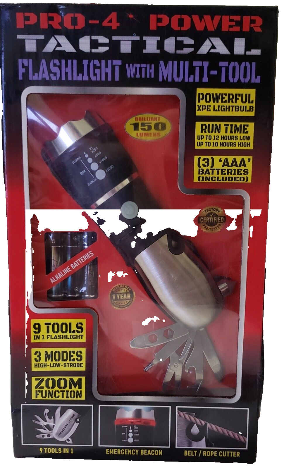 Tactical Pro-4 4776 9-in-1 Multi-Tool Flashlight with AAA Batteries-image