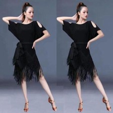 Latin Rumba Salsa Tassels Practice Dance Dress Samba Cha Cha Rhythm Off Shoulder