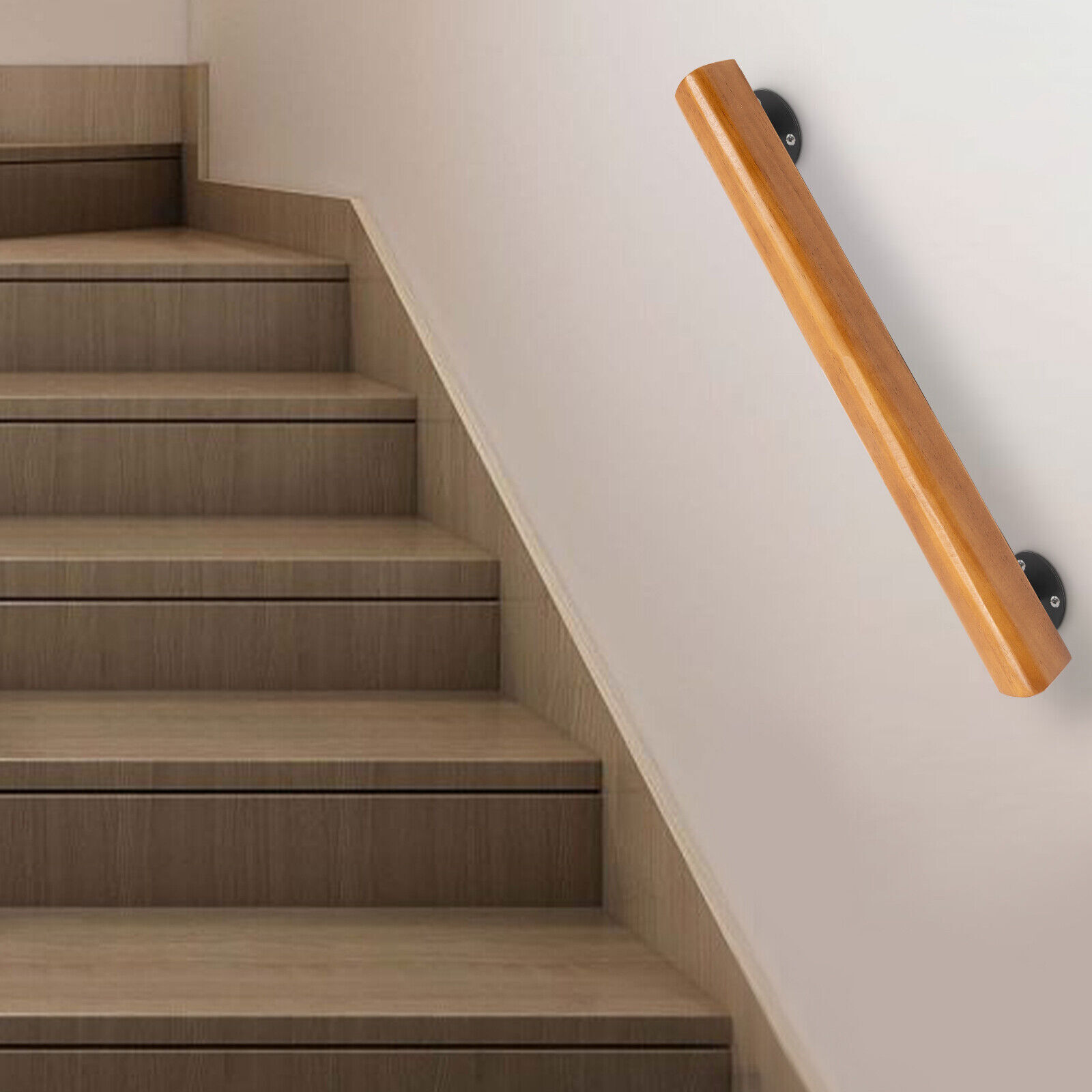 2 FT Wood Handrail for Stairs – Wall-Mounted Indoor Stair Railing