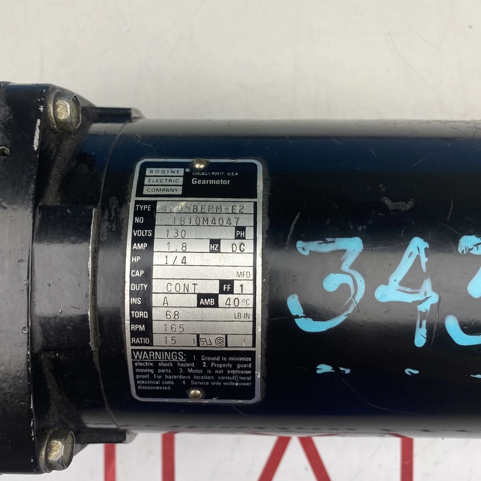 Bodine 42D5BEPM-E3 Permanent Magnet DC Gearmotor 20:1 1/4HP 125 RPM PMDC - Image 2 of 2