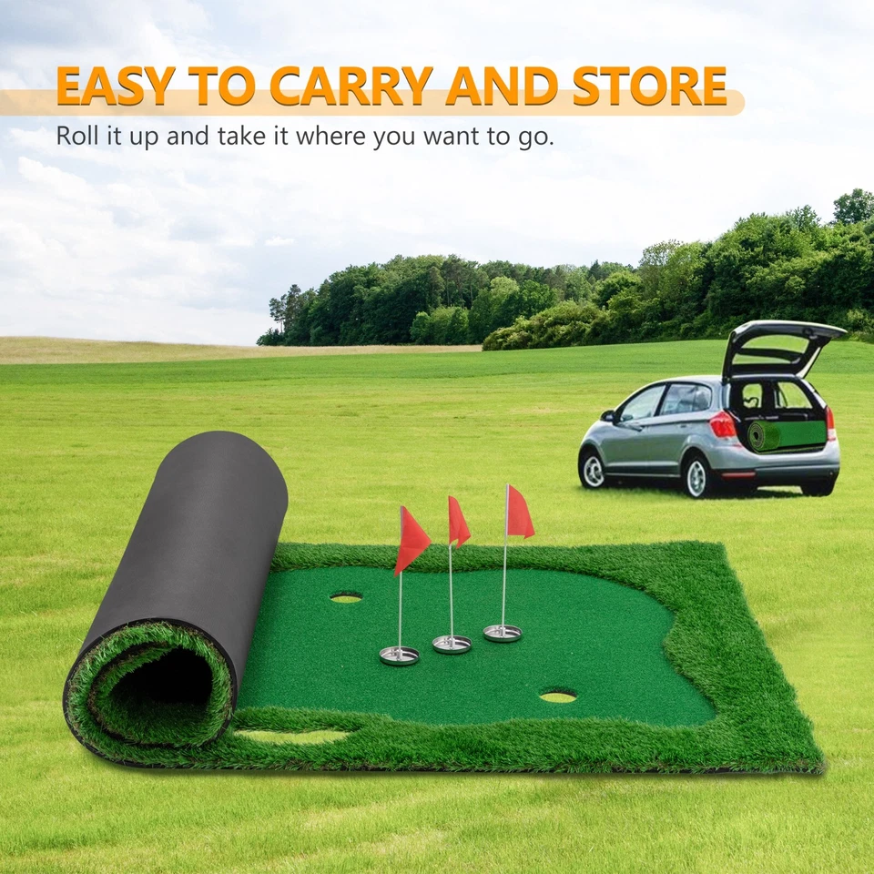 10x5ft Golf Training Mat Putting Green Turf 3 Holes 3 Flags Cups Indoor Outdoor - Image 2 of 4