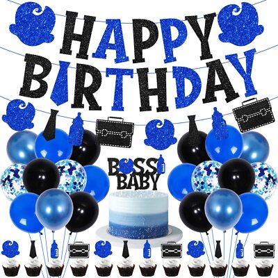 Baby Boss Birthday Party Decorations for Blue Black Boss Themed Happy Birthda...
