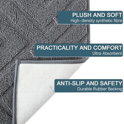 Washable Indoor Door Mat Entrance, Low Profile Entry Rugs for 36“ × 60” Grey - Picture 6 of 7