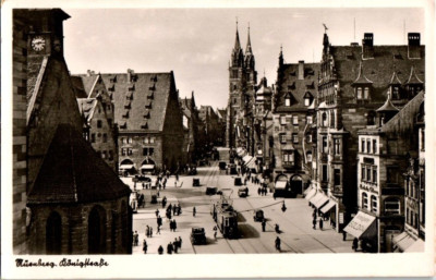 RPPC Unposted Post Card Konigstrabe Street In Stuttgart Germany With Cable Car