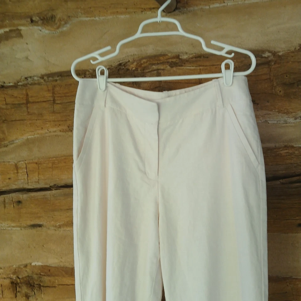 Pantalones para mujer The Limited pierna ancha cintura alta forrados mezcla de lino blancos talla 8 Foto 2 de 4