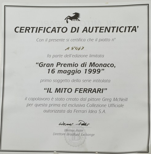 Rare Ferrari The Legend Plate No1 Monaco Grand Prix 16 May 1999 by Greg McNeill - Foto 4 di 4