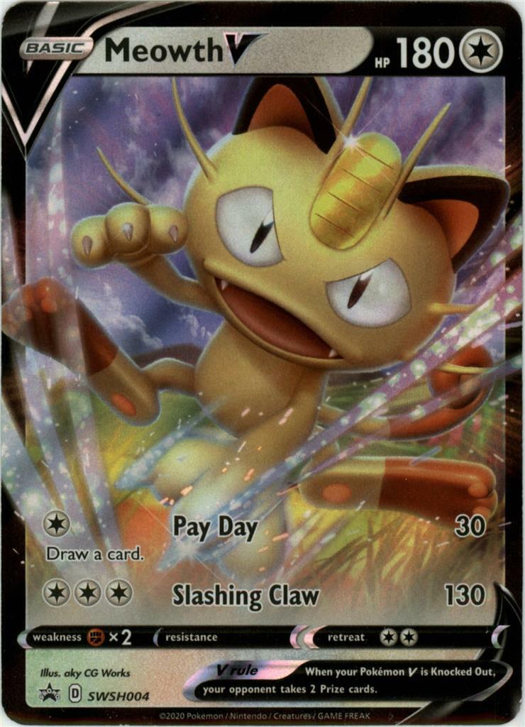 SWSH004 MEOWTH V Pokemon Sword & Shield Black Star Promo Card New Condition