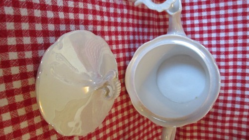 Czechoslovakia Sugar Creamer Teapot Ornate Pearl Iridescent Luster TK Crown - Picture 7 of 12