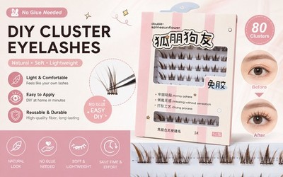 brown diy cluster eyelashes no glue Needed Self Adhesive Natural Soft 80 Cluster