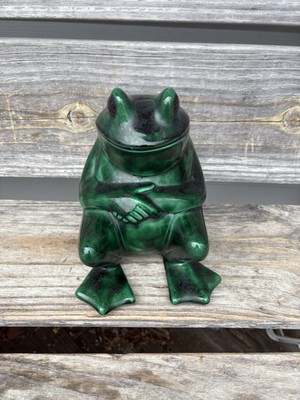 Large Vintage Ceramic Frog Toad~Glazed Beautiful Green Beautiful Color  