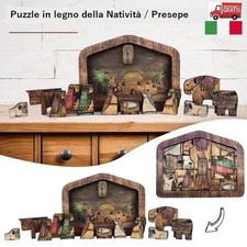 Ornamenti Decorazioni Feste Natalizie Natale NATIVITÀ PRESEPE PUZZLE in Legno