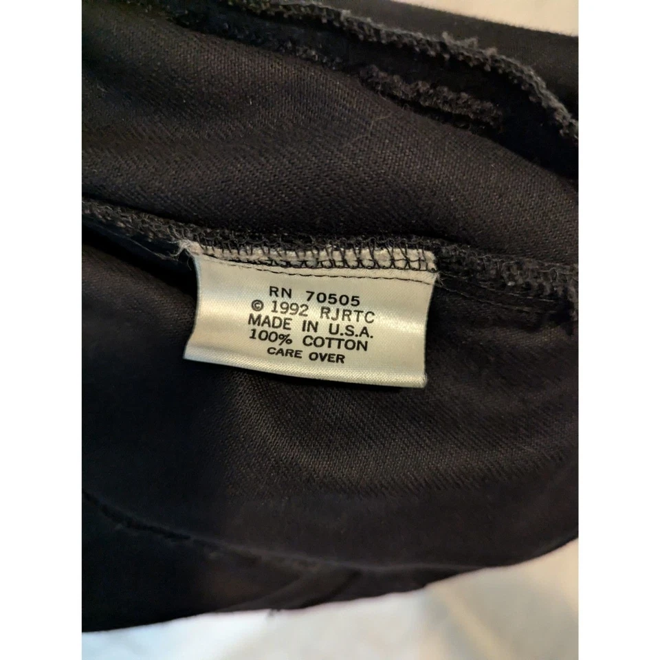 Chaqueta motera vaquera negra vintage Camel Cigarettes 1992 lados corsé, cinturón, talla L Foto 3 de 4